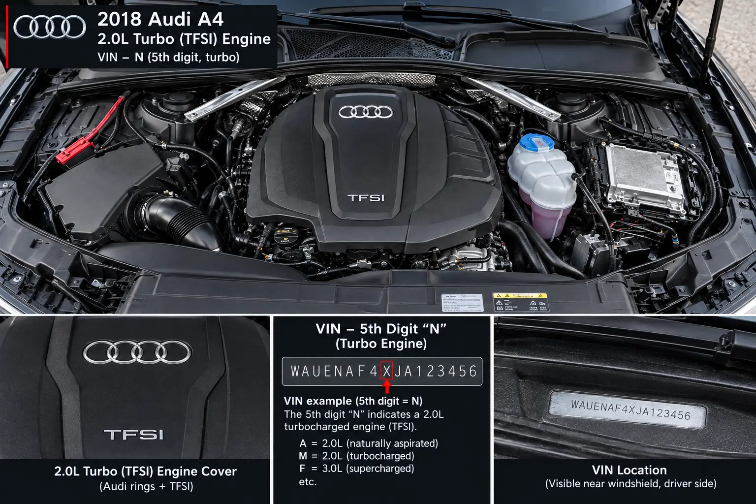 2018 Audi A4 Engine (2.0L), 180,069 Miles VIN N (5th digit, turbo)