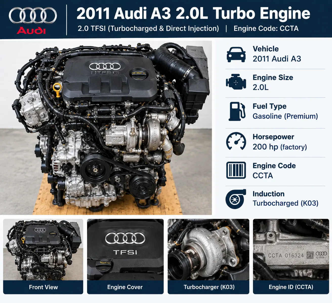 2011 audi a3 tdi diesel (2.0L), (turbo), 51,984 Miles VIN E (5th digit), (engine ID CBFA, gasoline)