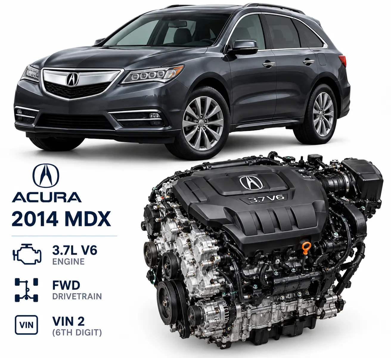 2014 Acura MDX Engine 3.7L, VIN 2 (6th Digit), 118,000 Miles