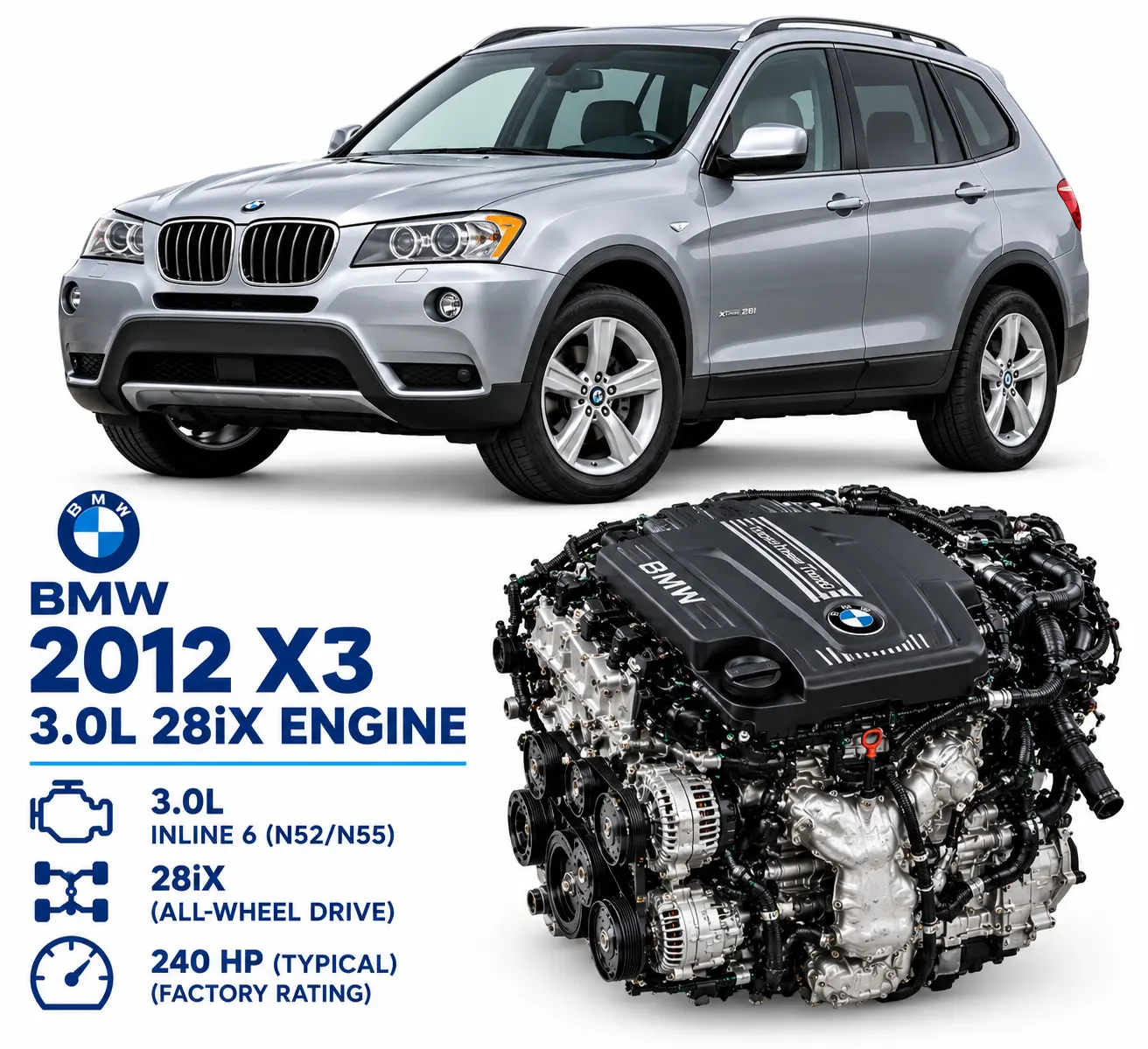 2012 BMW X3 Engine 3.0L 28iX 35k Miles