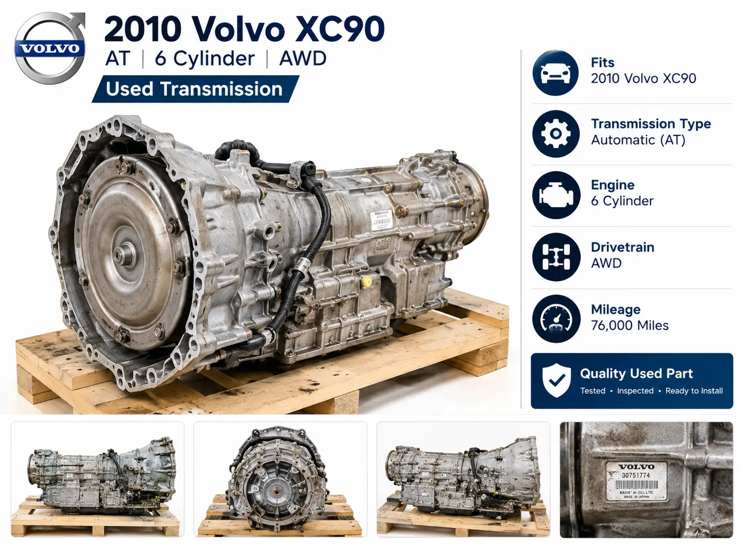2010 Volvo XC90 AT, 6 cylinder, AWD Used transmission 76K Miles