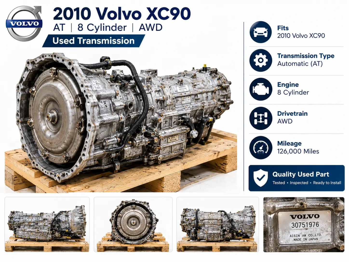 2010 Volvo XC90 AT, 8 cylinder, AWD Used transmission 126K Miles